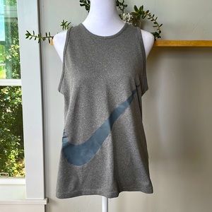 Nike Heather Charcoal Gray Dri Fit High Neck Running Workout Tank Top Sz Small